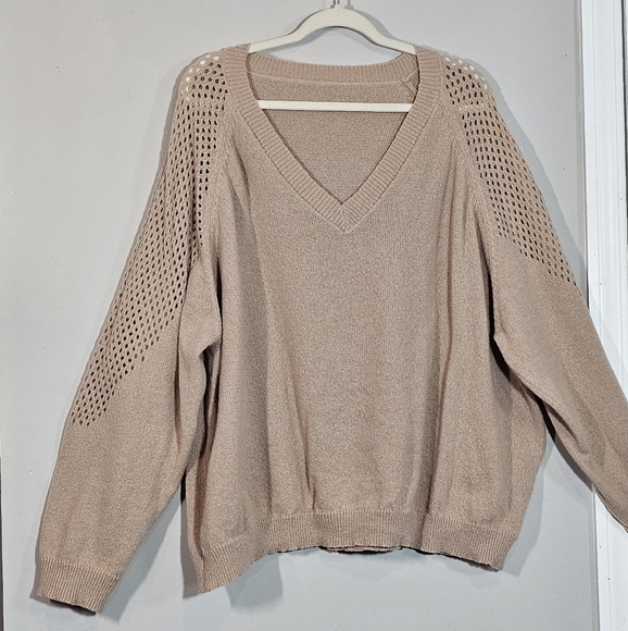 SHEIN Sweaters - SHEIN V-Neck Soft Sweater Beige NEW Size 7XL